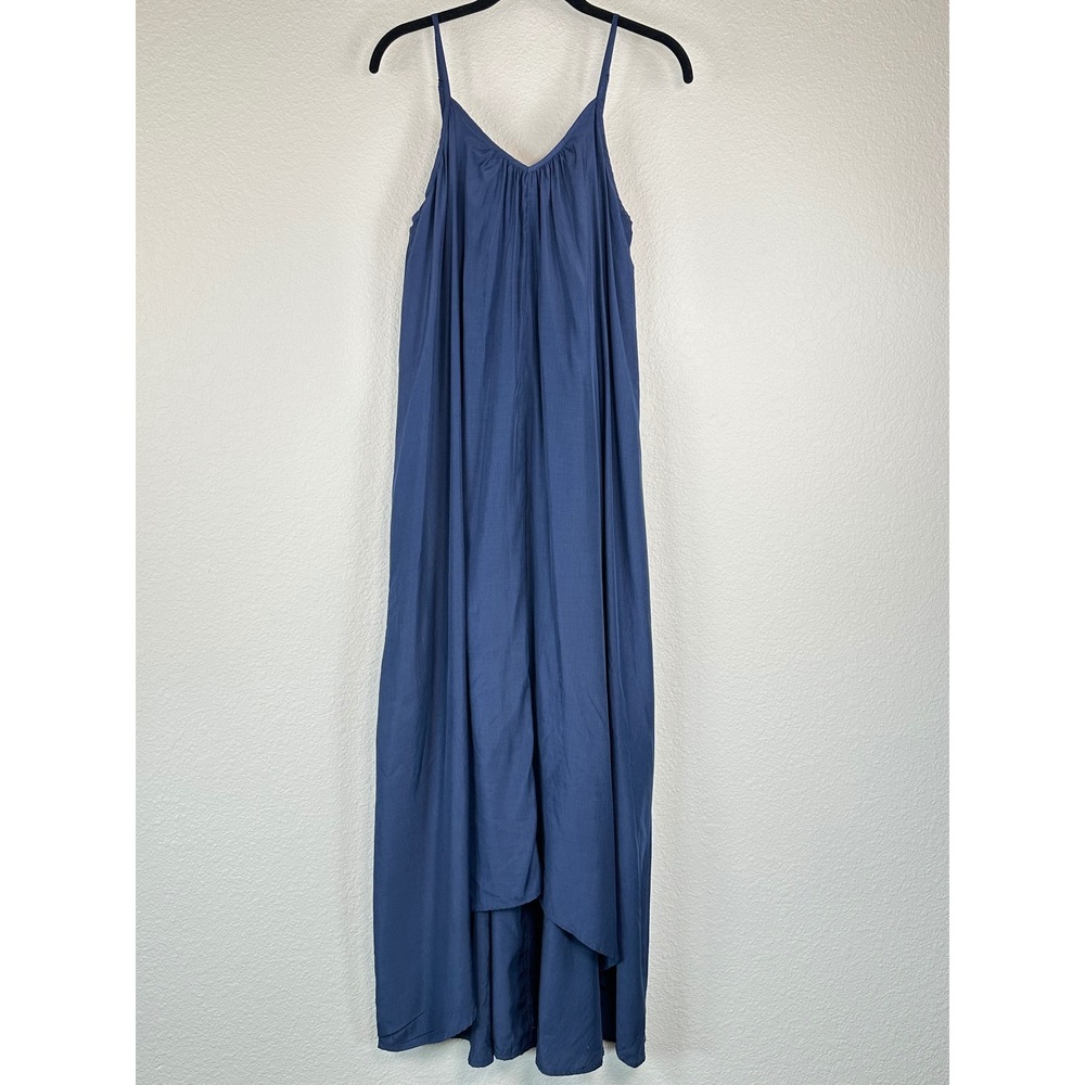 Sunset + Spring Navy Hi Lo Maxi Dress XS Flowy Lagenlook Boho Minimalist Strappy